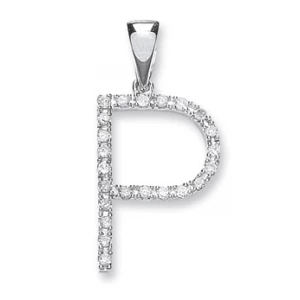9ct White Gold 0.20ct Diamond P Initial